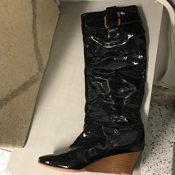 patent leather wedge boots
